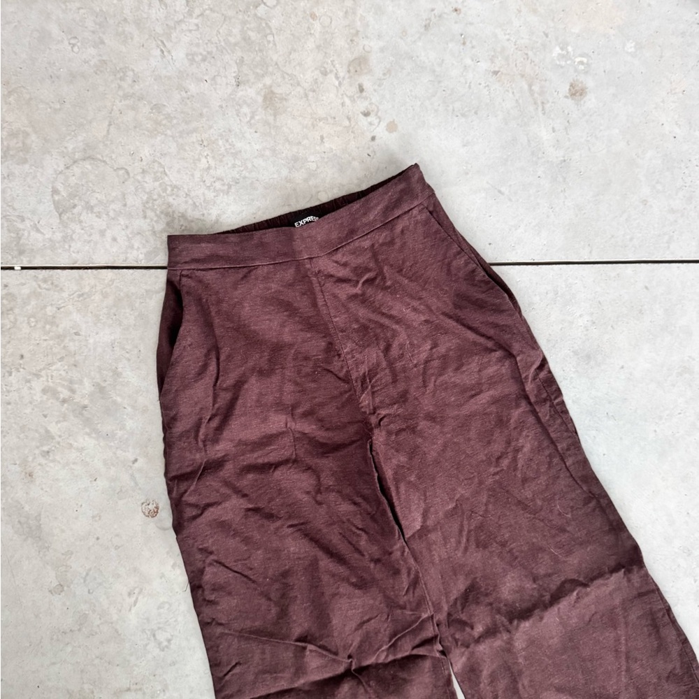Express Dark Brown Wide Leg Super High Rise Linen Blend Pants Size XS - Picture 3 of 11